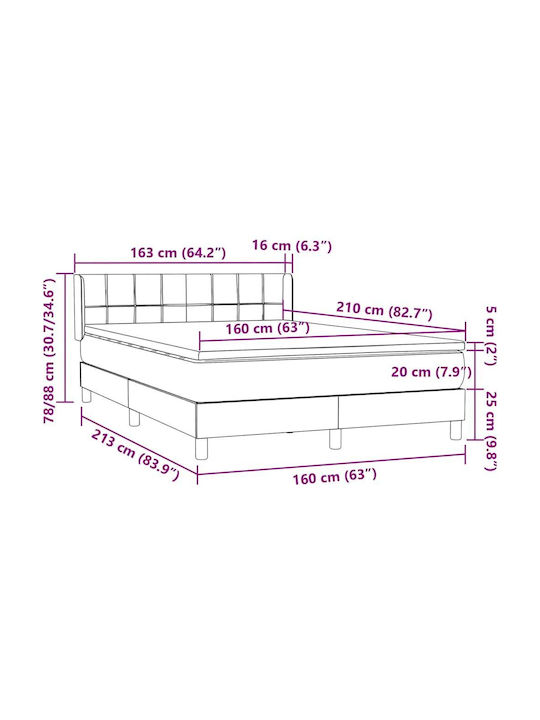 Double Upholstered Bed with Fabric Dark Grey with Slats and Mattress 160x210cm