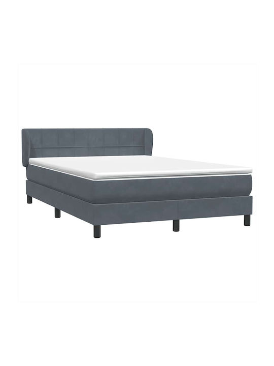 Pat Dublu Tapitat cu Material Gri Închis cu Plăci și Saltea 160x210cm