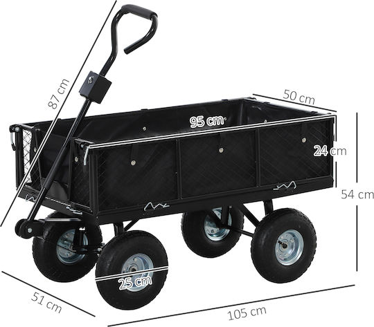 Καρότσι Κήπου Μεταλλικό Τετράτροχο 114lt 25x25x54εκ.