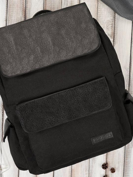 Rucsac școlar pentru bărbați negru A4 laptop călătorie muncă vegan E-22-bl