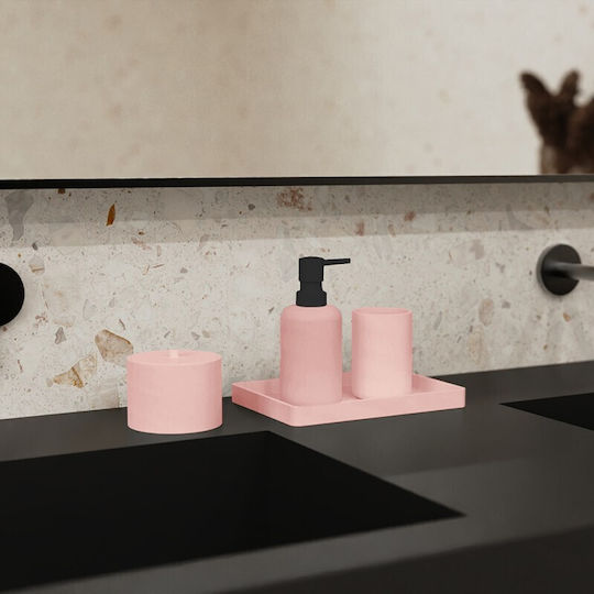 Inter Ceramic Bathroom Accessory Set Rose Icca 55663 Pink Holder Cup Soap Dispenser Box Freestanding Polyresin 23x20x18cm Matte Pink 4 Pieces