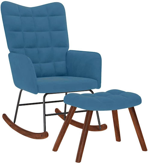 Schaukelstuhl mit Fußhocker Samt Blue 61x78x98cm
