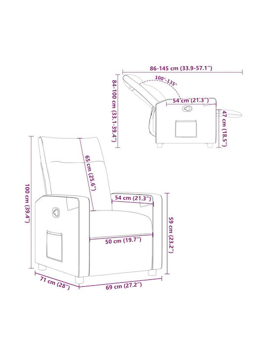 Relax Armchair with Footstool Cream 50x54x100cm