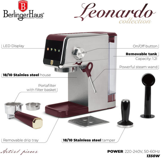 Berlinger Haus Μηχανή Espresso 1350W Πίεσης 20bar Καφέ BH-9623