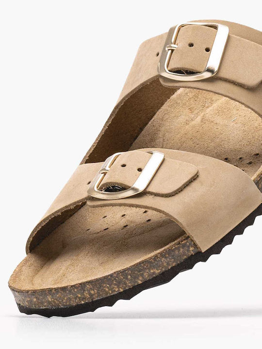 D.brionia Leather Women's Flat Sandals in Beige Color