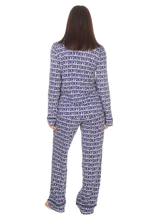 DKNY Winter Damen Pyjama-Set Baumwolle Blue