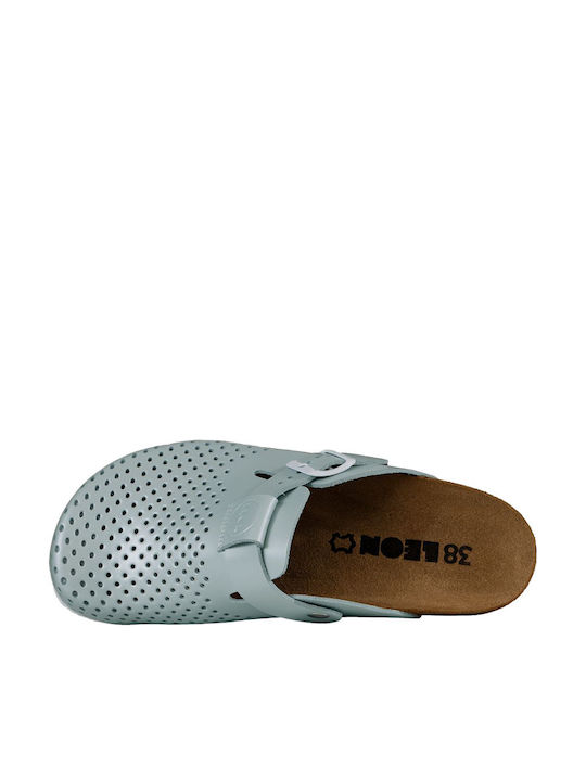 Leon Damen Leder Anatomisch Clogs Grün