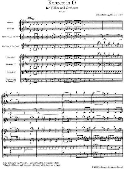 Mozart Violinkonzert Nr. 4 KV218 Taschenpartitur