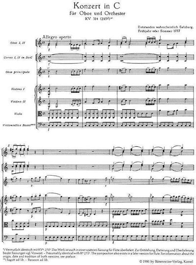 Mozart Concerto In C Major Oboe Kv314 Pocket Score