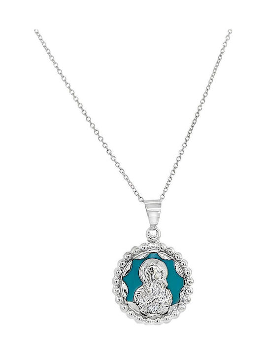Xryseio Anhänger Kinder Amulett mit der Jungfrau Maria aus Weißgold 9K FL1174