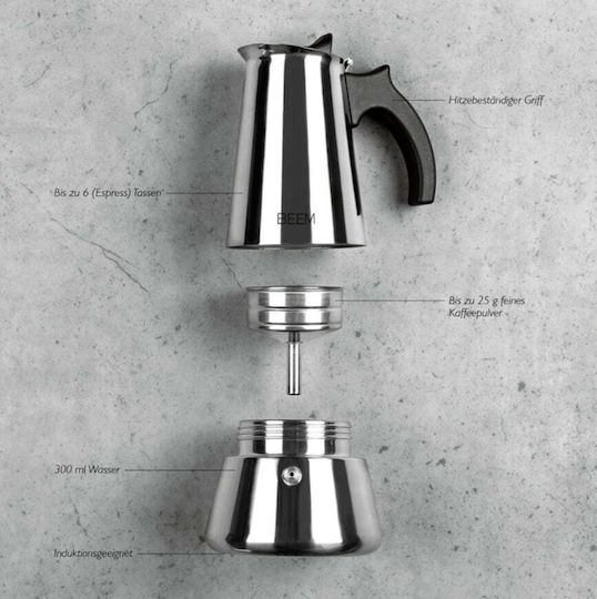 Moka Espresso Maker Stove Beem 300 Ml Stainless Steel