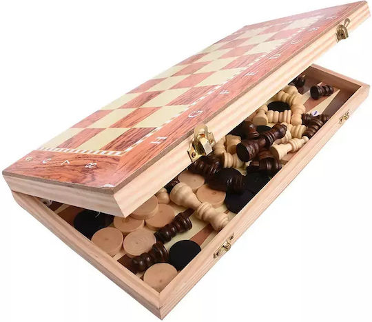 3-in-1 Backgammon Chess Set Made of Wood 34x34cm