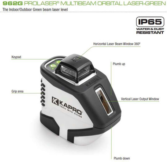 Kapro Selbstnivellierend Linear Laser-Wasserwaage Grüner Strahl mit Arbeitsbereich 30m