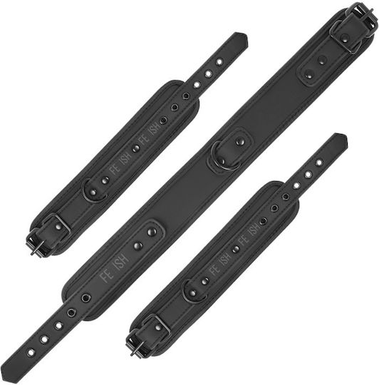 Fetish Submissive Leather Collar & Wrist Cuffs Black