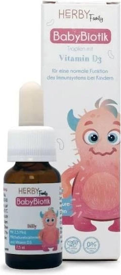 Herby Family BabyBiotik Vitamin D3 Vitamin for Immune System Boost & Bone Health 7.5ml