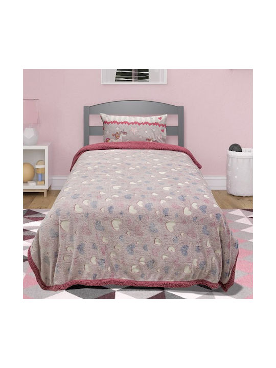 Lino Home Κουβέρτα Fleece Φωσφορίζουσα Ροζ 160x220εκ.