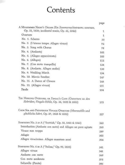 Mendelssohn Major Orchestral Works Full Score