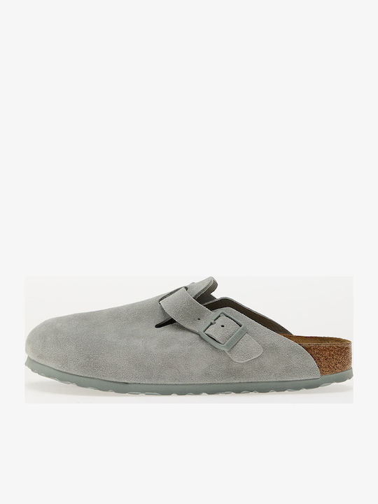Boston Suede Leather Winter Women's Slippers Green Narrow Fit