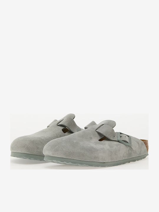 Boston Suede Leather Winter Women's Slippers Green Narrow Fit