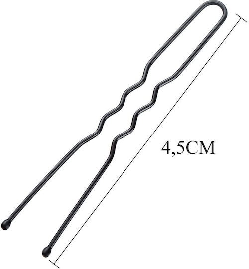 Set of 100 U-shaped Black Hair Pins 3 Different Sizes