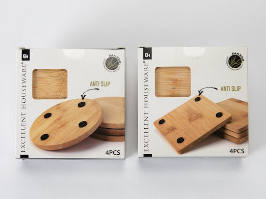 Excellent Houseware Στρογγυλό Σουβέρ Ξύλινο Καφέ 10cm 4τμχ