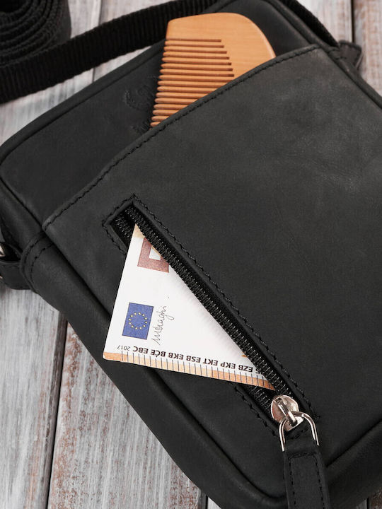 Leder Herrentasche Schulter / Crossbody Schwarz