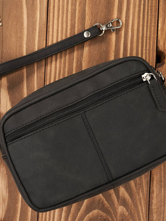 Leder Herrentasche Schulter / Crossbody Schwarz