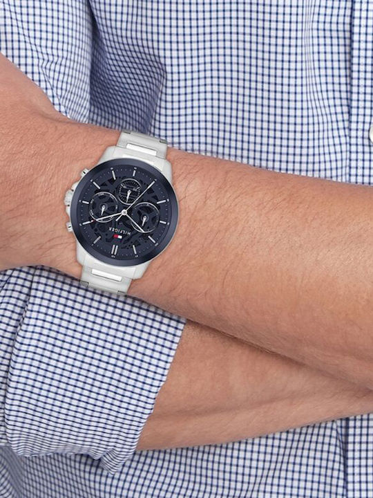 Tommy Hilfiger Henry Ceas Barbati 50mm Cronograf Baterie Cu Brățară Din Metal Argintie