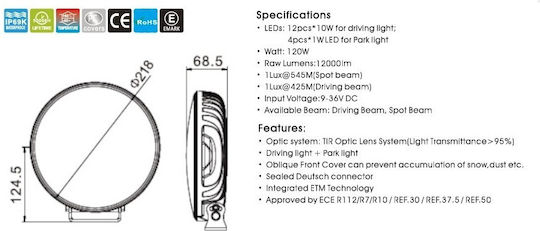 Round Car Headlight LED Universal 10 - 30V 60W with White Lighting 1 Piece