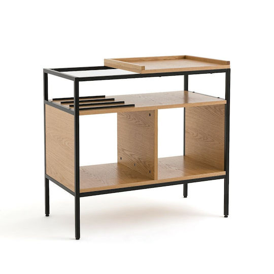 Vinyl-Schallplattenmöbel Eichenholz Metall H87 B47xT87cm