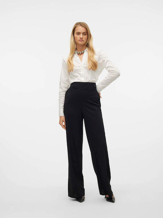 Damen Stoffhose in Breit Bein Stil Schwarz
