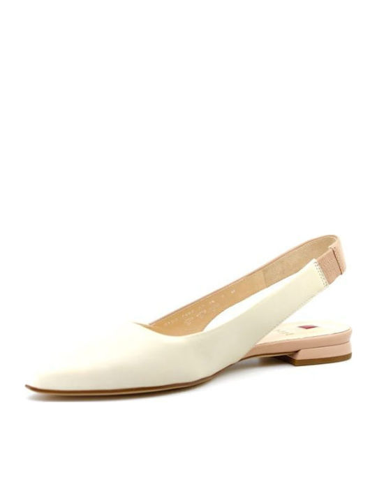 Δερμάτινες Γυναικείες Μπαλαρίνες Slingback σε Μπεζ Χρώμα