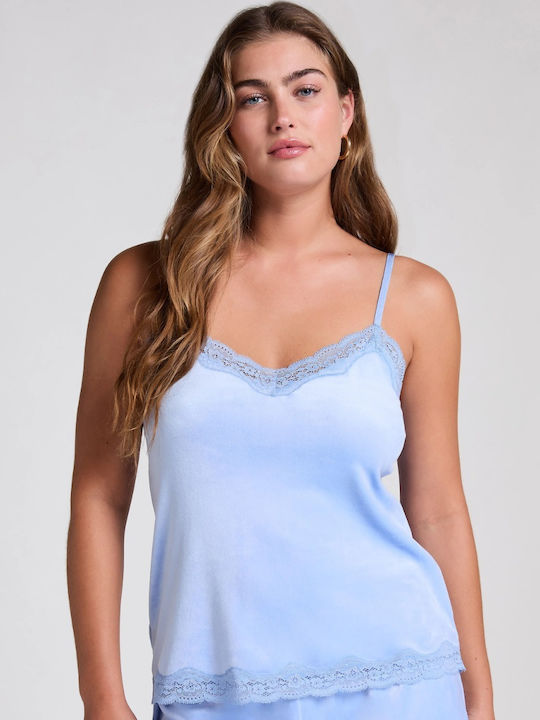 Hunkemöller Winter Women's Velvet Pyjama Top Light Blue