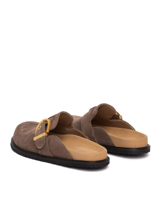 Flat Δερμάτινα Mules σε Καφέ Χρώμα