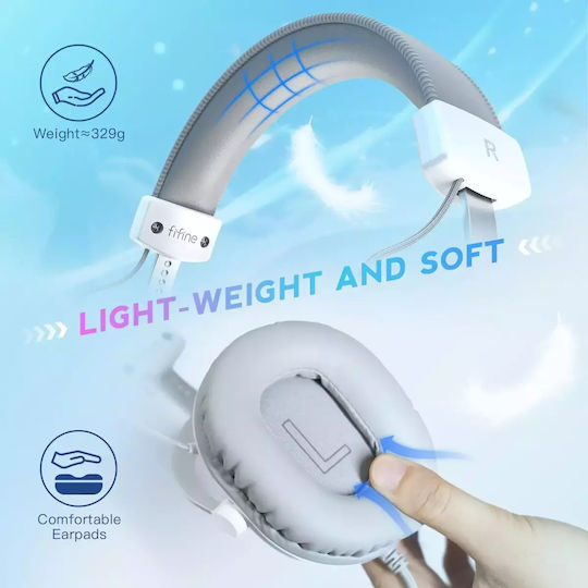 Fifine H9 Over Ear Gaming Headset με σύνδεση USB / 3.5mm Λευκό for PC / Nintendo Switch / PS4 / PS5 / XBOX