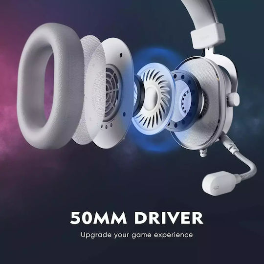 Fifine H6 Over Ear Gaming Headset με σύνδεση USB Ροζ for PC