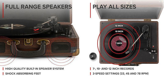 Audizio RP114W 102.045 Грамофон В Куфарче С Предусилвател И Вградени Говорители Кафяв