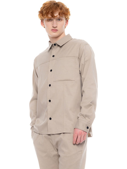 Langärmelig Denim Overshirt Beige
