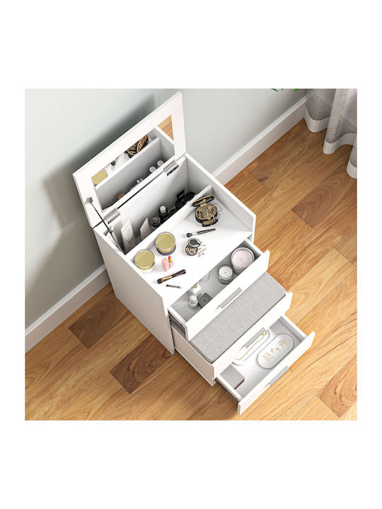 Floor-Standing Makeup Dressing Table Wooden White with Mirror and Stool 50x40x113.5cm