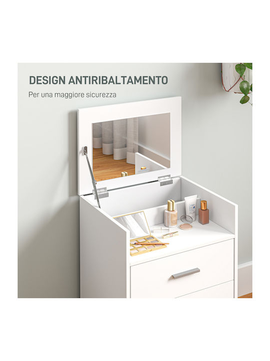 Floor-Standing Makeup Dressing Table Wooden White with Mirror and Stool 50x40x113.5cm