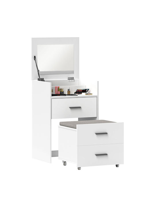 Floor-Standing Makeup Dressing Table Wooden White with Mirror and Stool 50x40x113.5cm