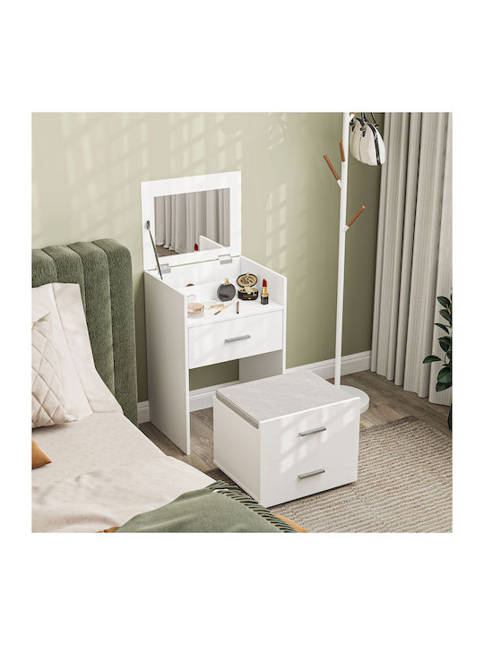 Floor-Standing Makeup Dressing Table Wooden White with Mirror and Stool 50x40x113.5cm