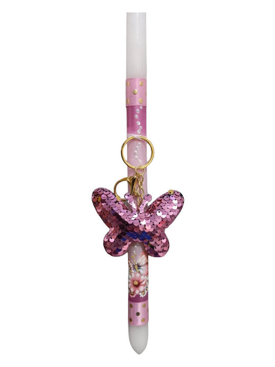 Children's Easter Candle with Butterfly Keychain and Rhinestones