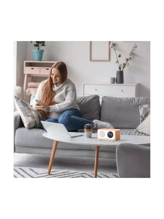 Manta Tabletop Digital Clock with Alarm, Radio and Wireless Charging White