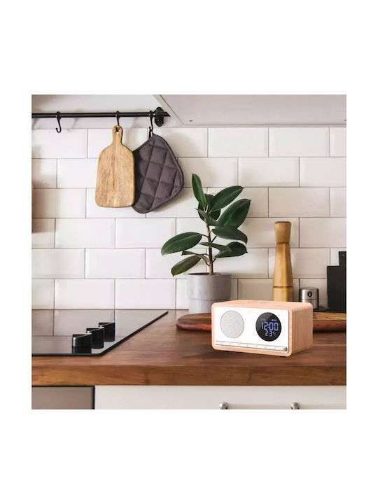 Manta Tabletop Digital Clock with Alarm, Radio and Wireless Charging White