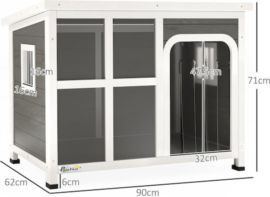 Pawhut Dog House Wooden Gray 90x62x71cm