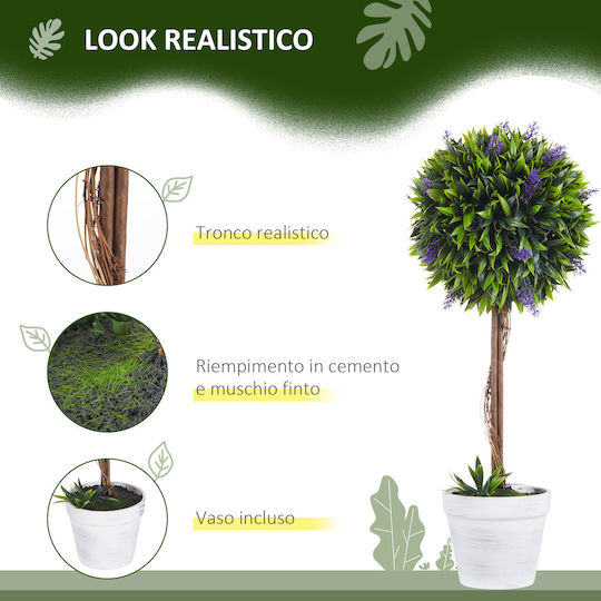 Homcom Set of 2 Artificial Green Plants Lavender Flower Spheres Moss Cement Pot Ø24x60 cm 830-704v00gn