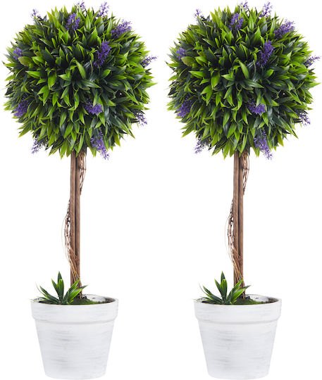 Homcom Set of 2 Artificial Green Plants Lavender Flower Spheres Moss Cement Pot Ø24x60 cm 830-704v00gn