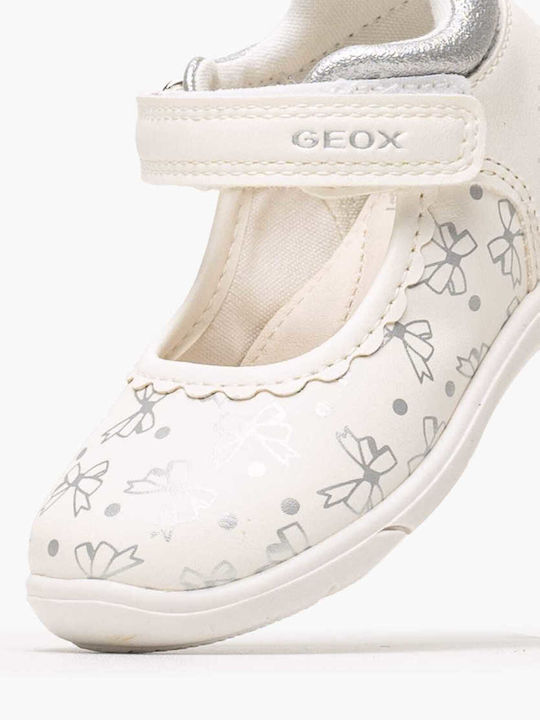 Kids Leather Ballerinas with Hoop & Loop Closure White