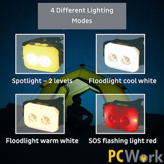 Pcwork Rechargeable Headlamp LED IPX4 with Maximum Brightness 380lm Red